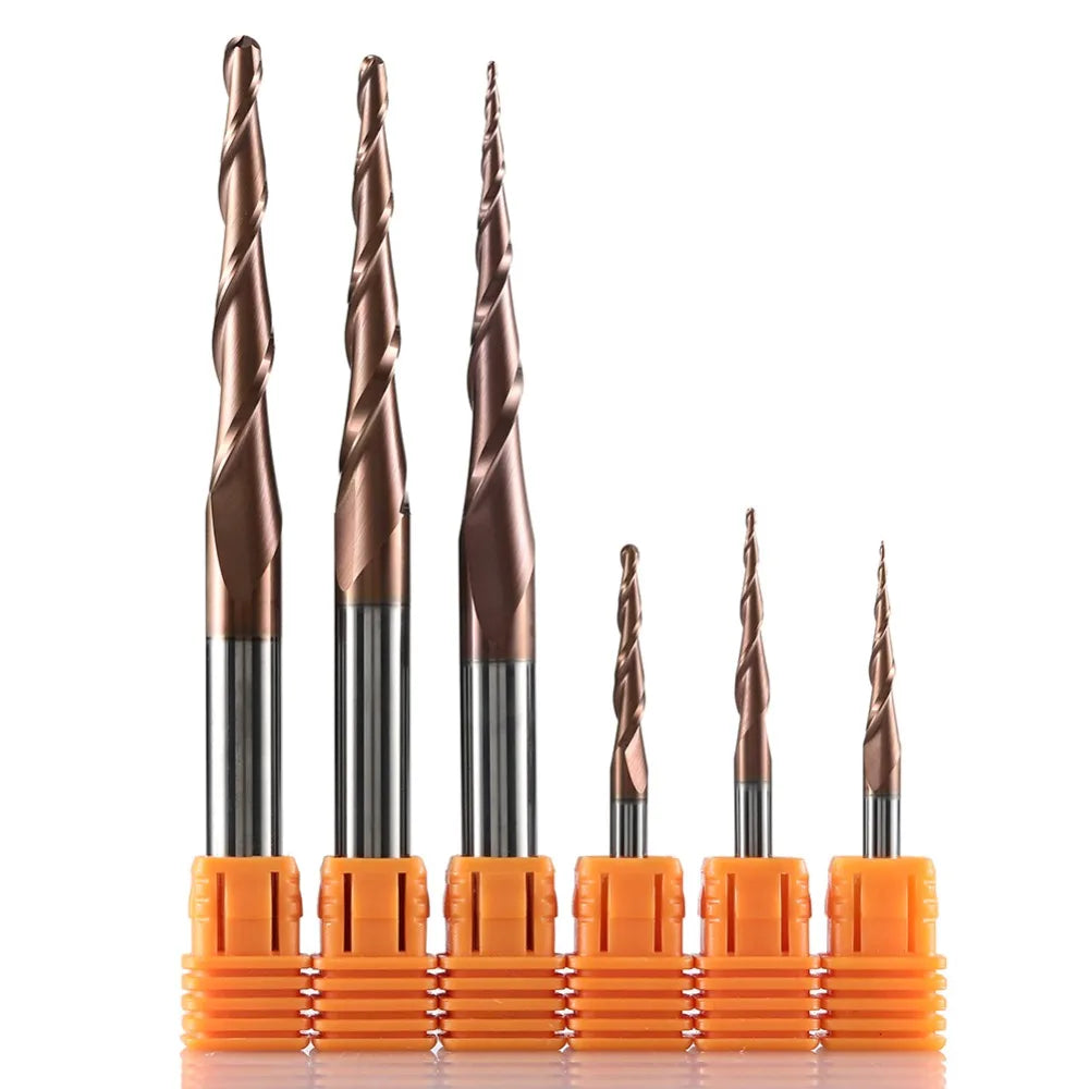 HRC62 Solid Carbide Ball Nose Tapered End Mills Carving Bit Engraving Router Bits Taper Wood Metal Milling Cutters Endmill
