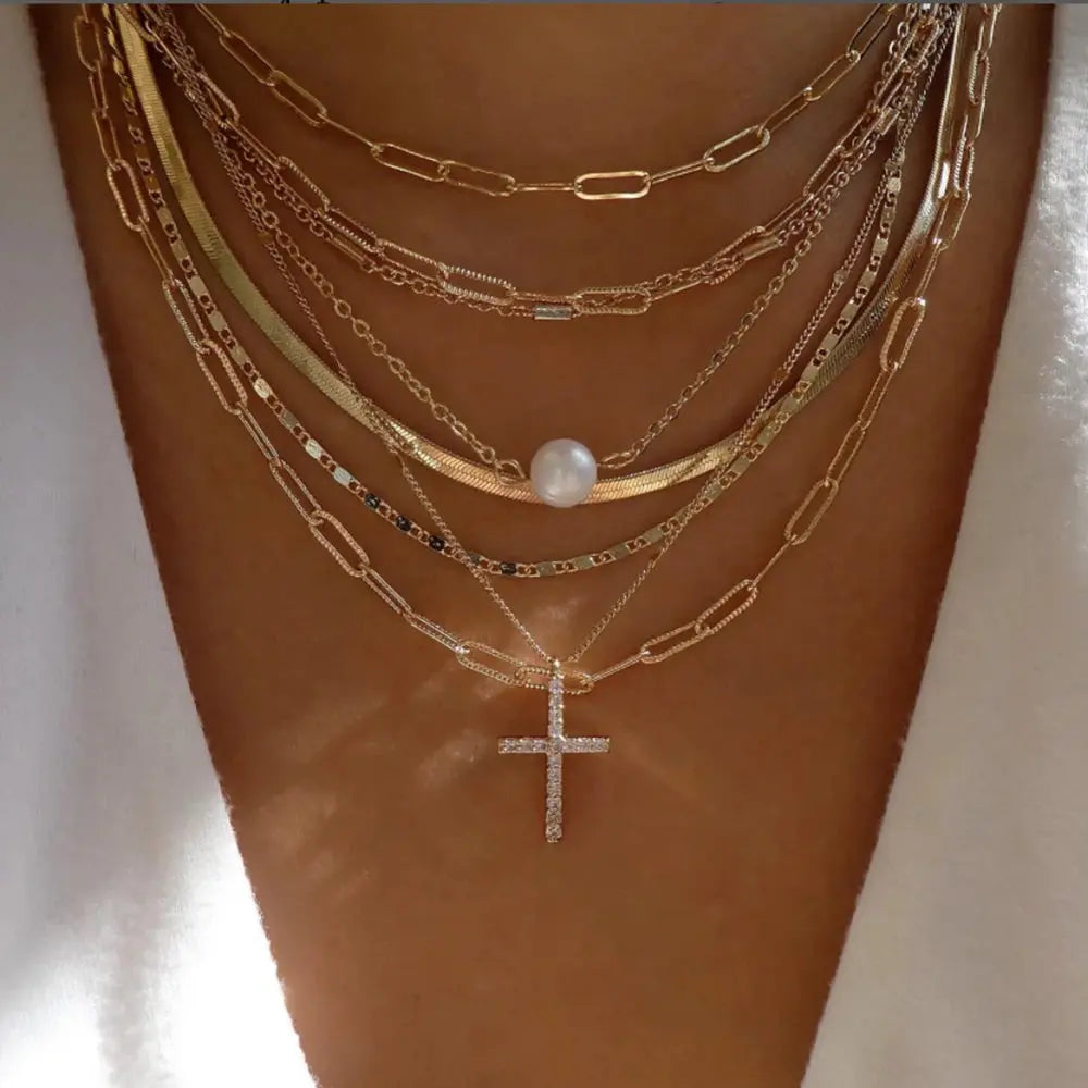 Vintage New Gold Color Multiple Styles Necklace For Women Boho Trendy Multi-Layer Crystal Pendant Necklaces Set Jewelry Gifts Smart_Life_Tech