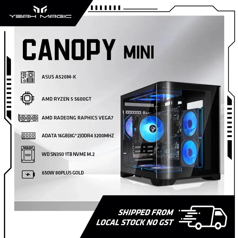 YEAH MAGIC Gaming Desktop AMD Ryzen 5 5600GT 3.9GHz 16GB(8G*2) DDR4 3200 1T NVME SSD ARGB 7 Fans Win 11 Home Gamer Desktop PC Smart_Life_Tech