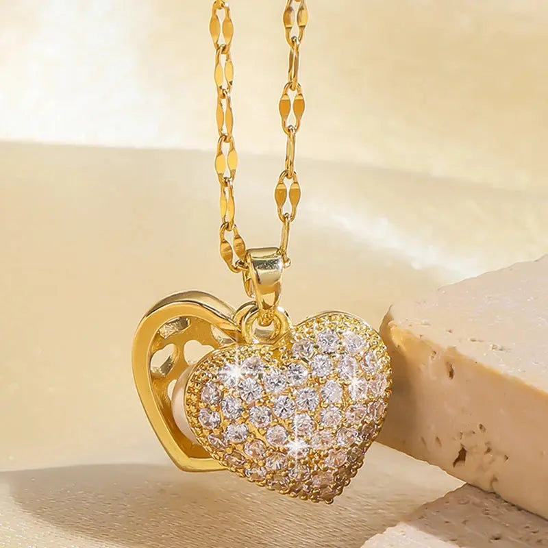 ZAKOL French Shell Pearl Necklace For Women Gold Color Stainless Steel Zircon Love Heart Clavicle Chain Choker Wedding Jewelry Smart_Life_Tech