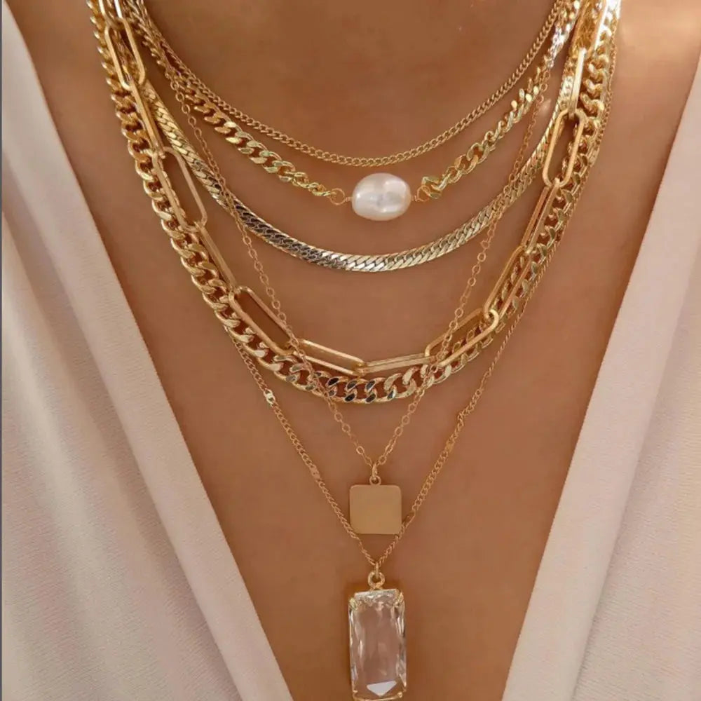 Vintage New Gold Color Multiple Styles Necklace For Women Boho Trendy Multi-Layer Crystal Pendant Necklaces Set Jewelry Gifts Smart_Life_Tech