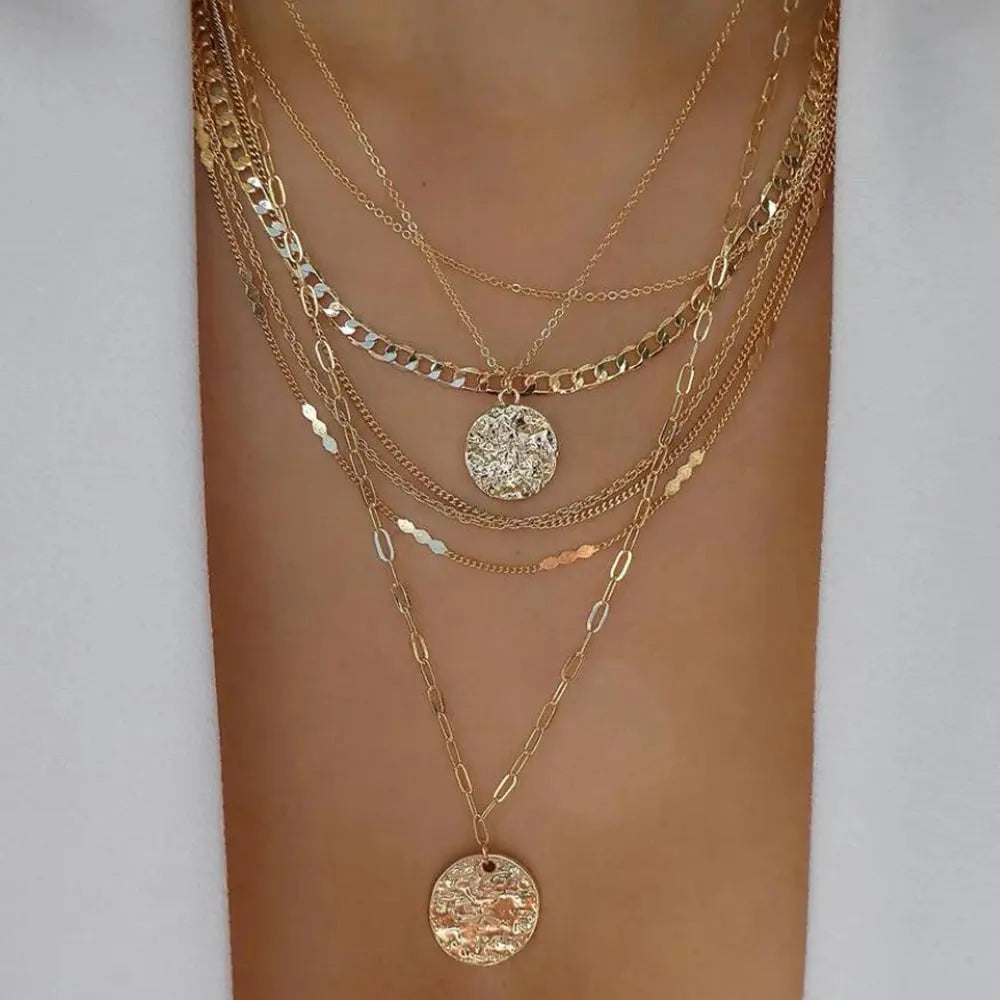 Vintage New Gold Color Multiple Styles Necklace For Women Boho Trendy Multi-Layer Crystal Pendant Necklaces Set Jewelry Gifts Smart_Life_Tech