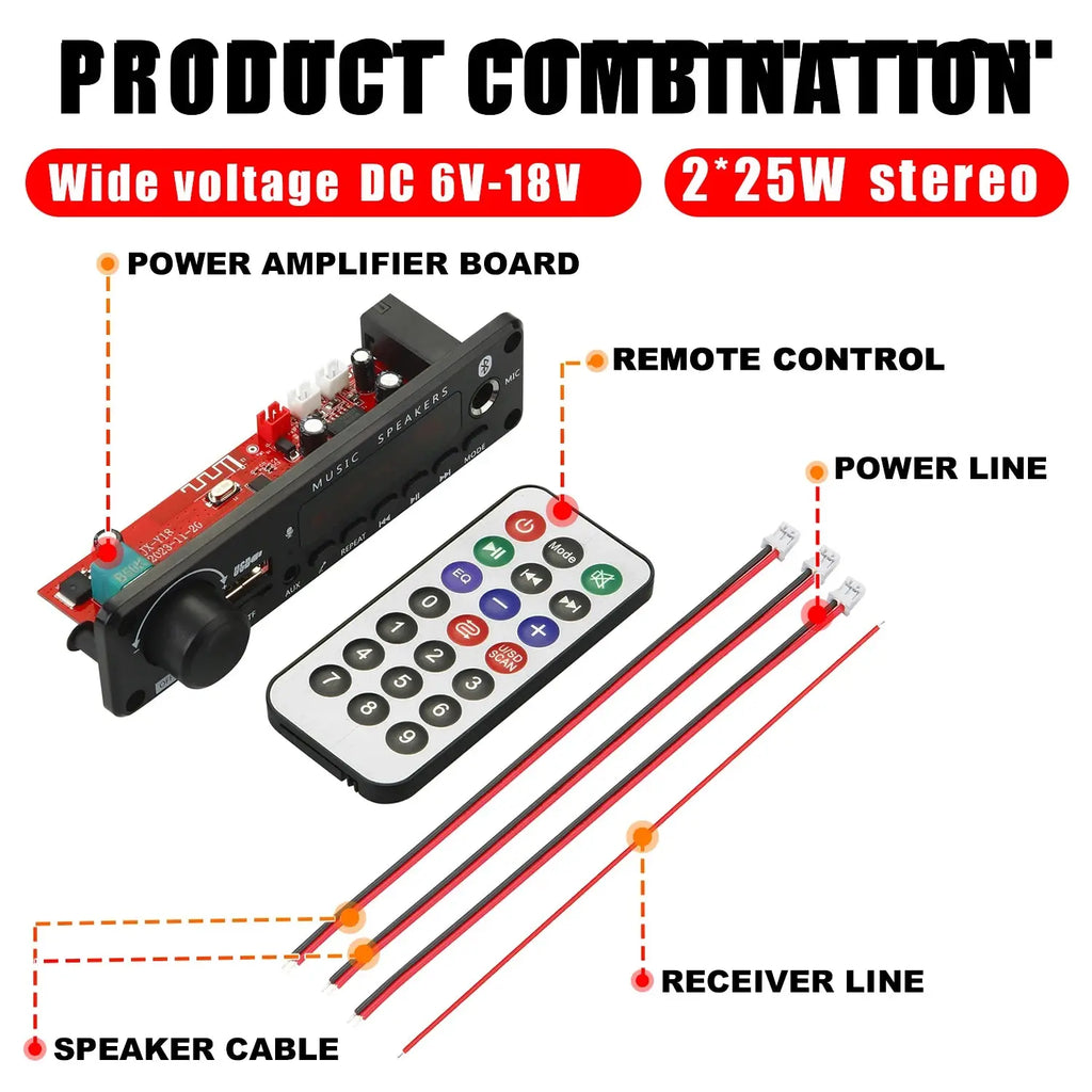 NEW 200W  Amplifier Bluetooth DIY MP3 WAV Decoder Board DC 12V 100W  Wireless Car USB MP3 Player TF Card Slot USB FM with Mic Smart_Life_Tech
