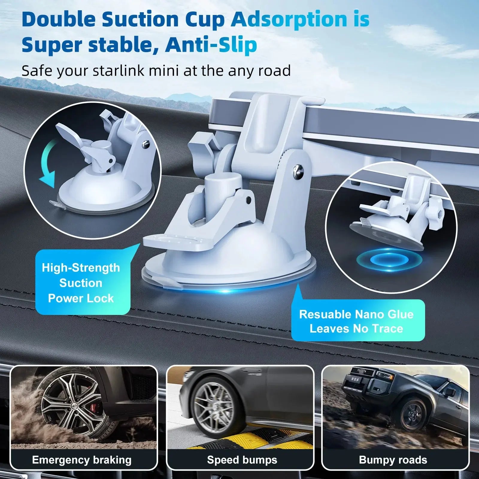 One Bracket 2 Suction Cups For Starlink Mini Sunroof Suction Cup Car Mount Bracket Navigation For Starlink Mini Mounting Kit Smart_Life_Tech
