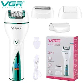 VGR 732 Original 3in1 Epilator Women Electric Shaver For Face Body Rechargeable Lady Trimmer Hair Removal Bikini Underarms Legs