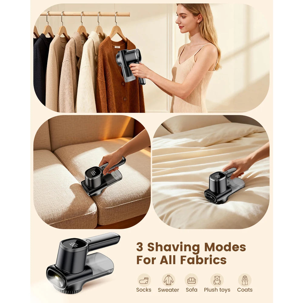 Rechargeable Lint Remover 3 Speeds Fabric Shaver with LED Display 6-Leaf Blades Sweater Shavers for Clothing and Furniture