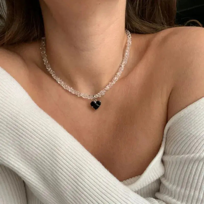 Vintage Zircon Crystal Heart Pendant Geometric Baroque Transparent Crystal Chain Necklace for Women Choker Party Jewelry N478 Smart_Life_Tech