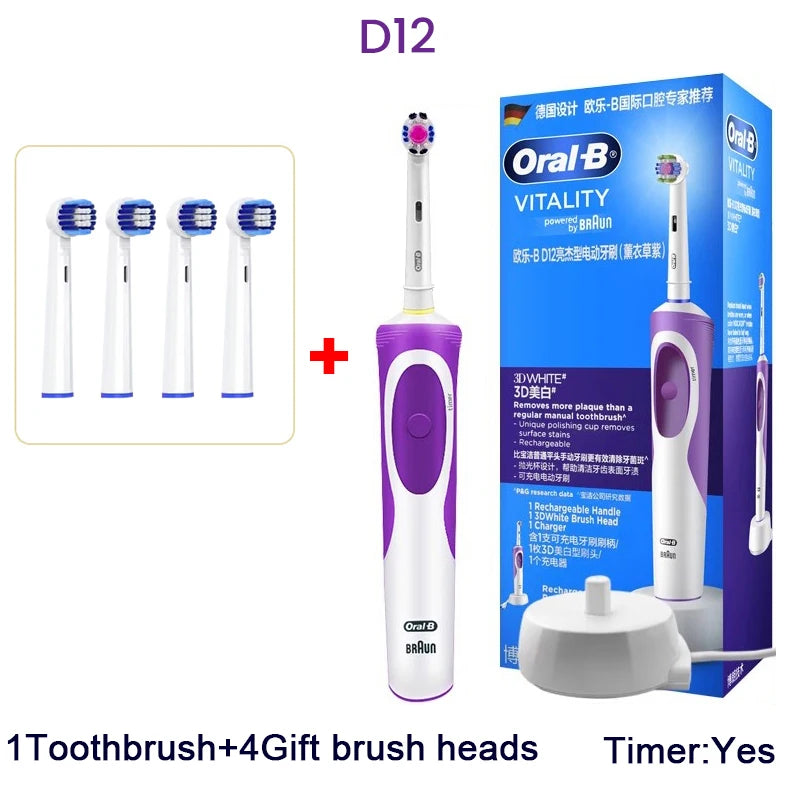 Oral-B Electric Toothbrush Rotation Vibrate Clean 3D White Tooth Adult Electric Tooth Brush Rechargeable Replaceable Brush Heads