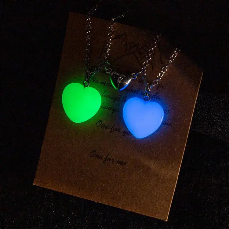 2PCS Luminous Hexagonal Column Couple Magnetic Necklace for Women Romantic Natural Stone Geometric Pendant Astronaut Necklace Smart_Life_Tech