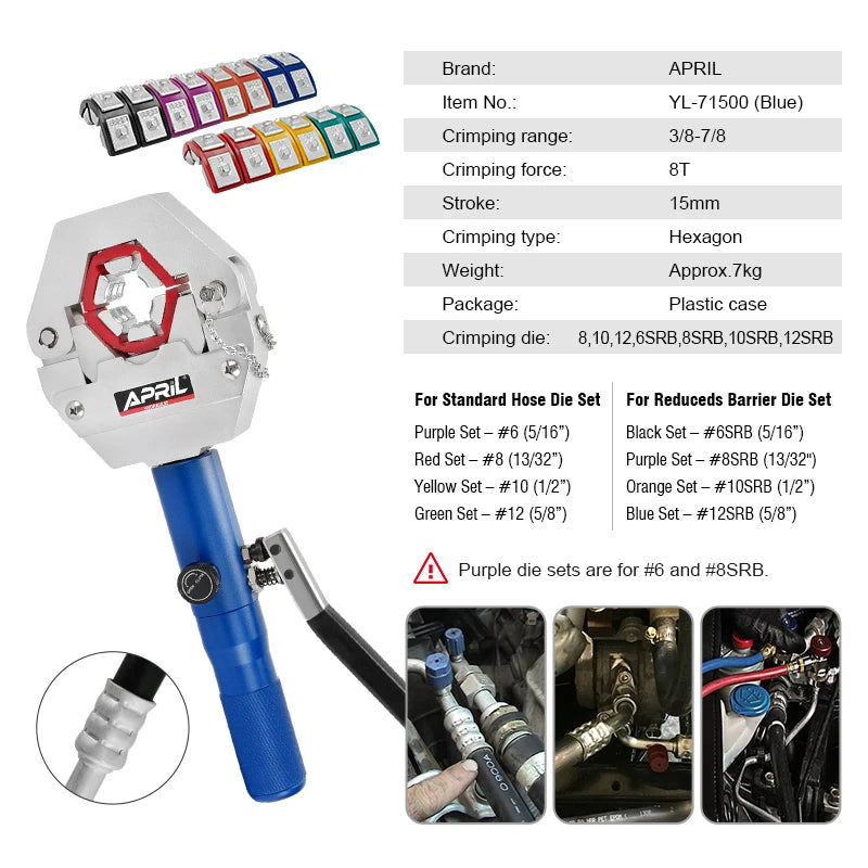 Hydraulic Hose Crimper Hydra-Krimp 71500 Manual A/C Hose Crimper Kit Air Conditioning Repaire Handheld Hydraulic Crimping Tool
