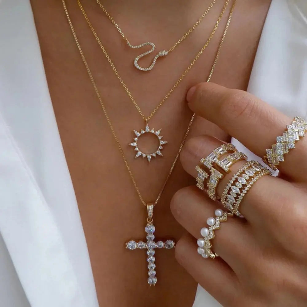 Vintage New Gold Color Multiple Styles Necklace For Women Boho Trendy Multi-Layer Crystal Pendant Necklaces Set Jewelry Gifts Smart_Life_Tech