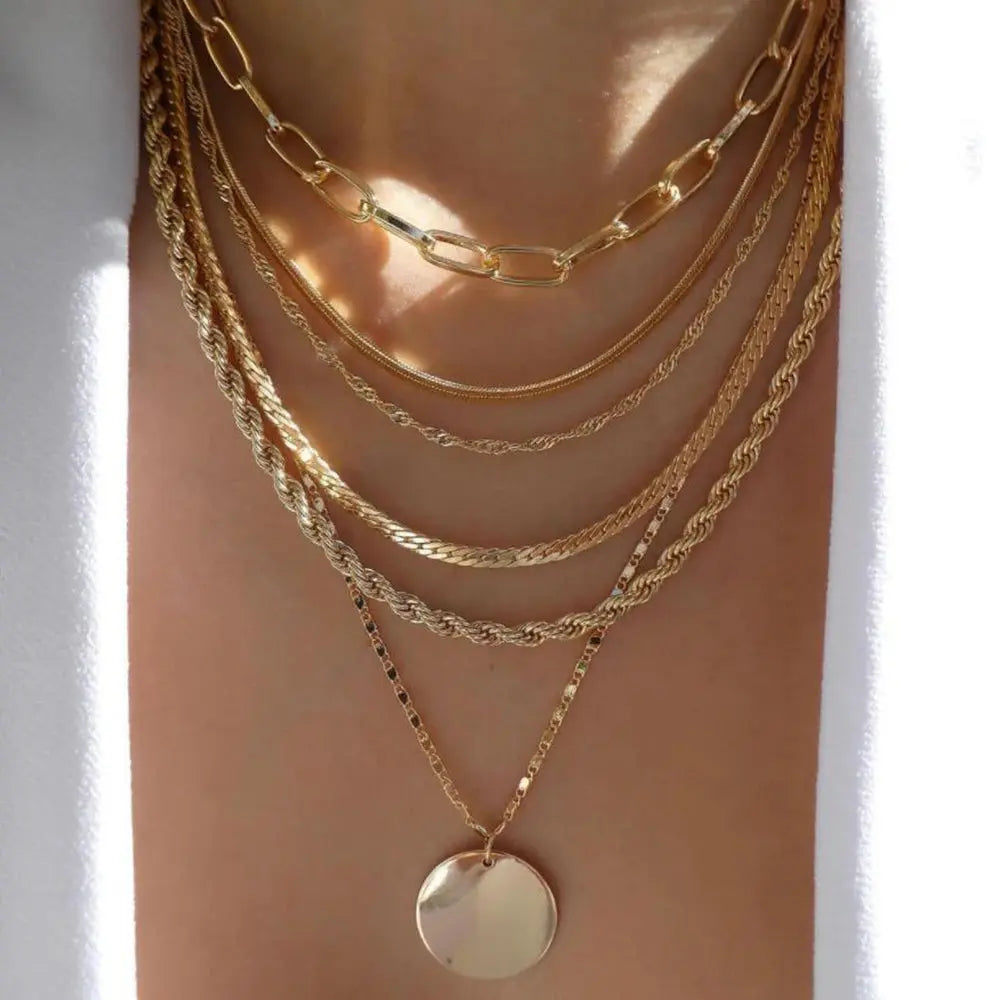 Vintage New Gold Color Multiple Styles Necklace For Women Boho Trendy Multi-Layer Crystal Pendant Necklaces Set Jewelry Gifts Smart_Life_Tech