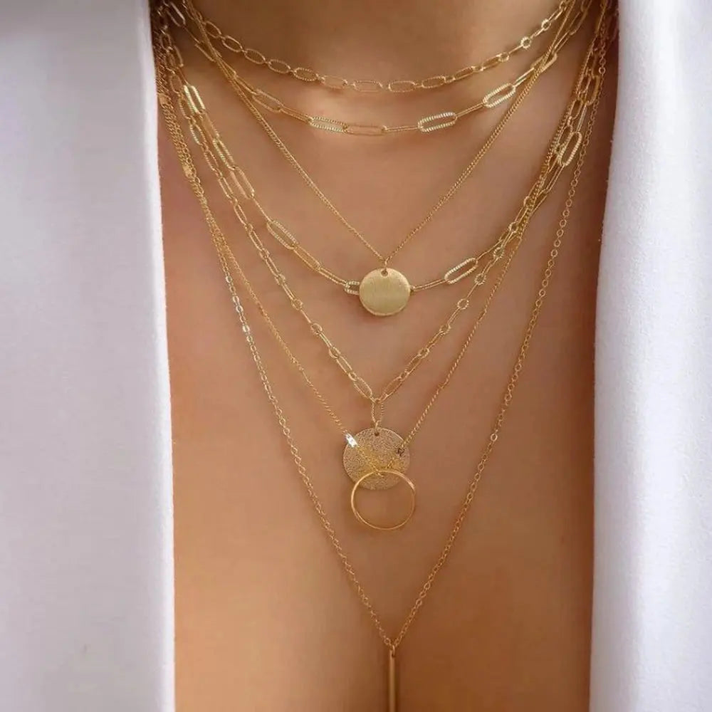Vintage New Gold Color Multiple Styles Necklace For Women Boho Trendy Multi-Layer Crystal Pendant Necklaces Set Jewelry Gifts Smart_Life_Tech