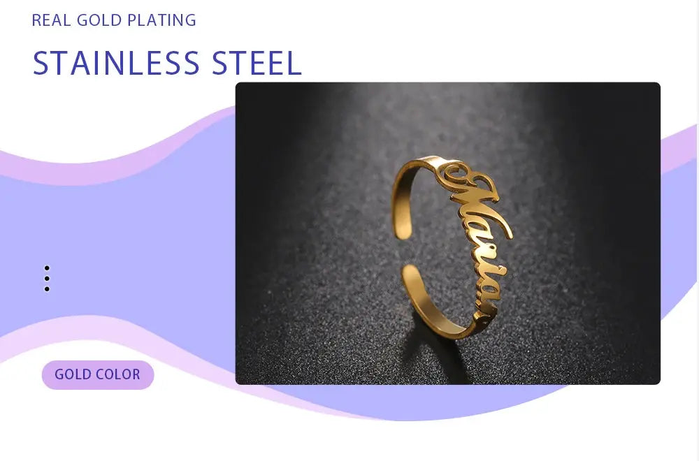 Custom Double First Name Finger Ring For Women Men Personalized Couple Family Gift Gold Color Stainless Steel Metal Jewelry Smart_Life_Tech