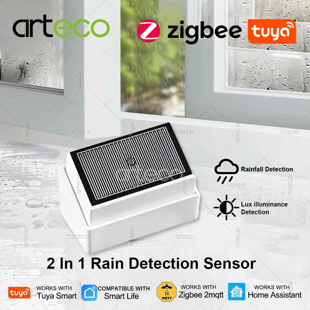 Zigbee Rain Sensor With Brightness Lux Detector Water Leak Rainfall Detection Sensor For Tuya Smart Life Home Assistant Z2MQTT Smart_Life_Tech