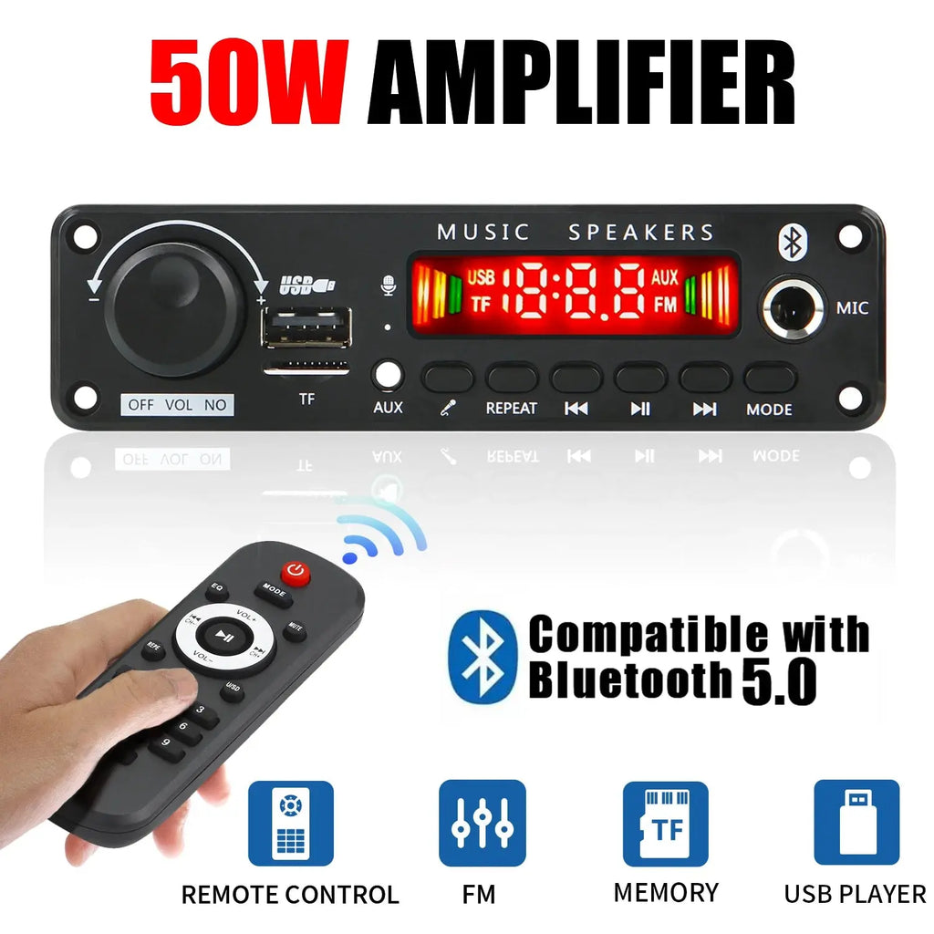 NEW 200W  Amplifier Bluetooth DIY MP3 WAV Decoder Board DC 12V 100W  Wireless Car USB MP3 Player TF Card Slot USB FM with Mic Smart_Life_Tech