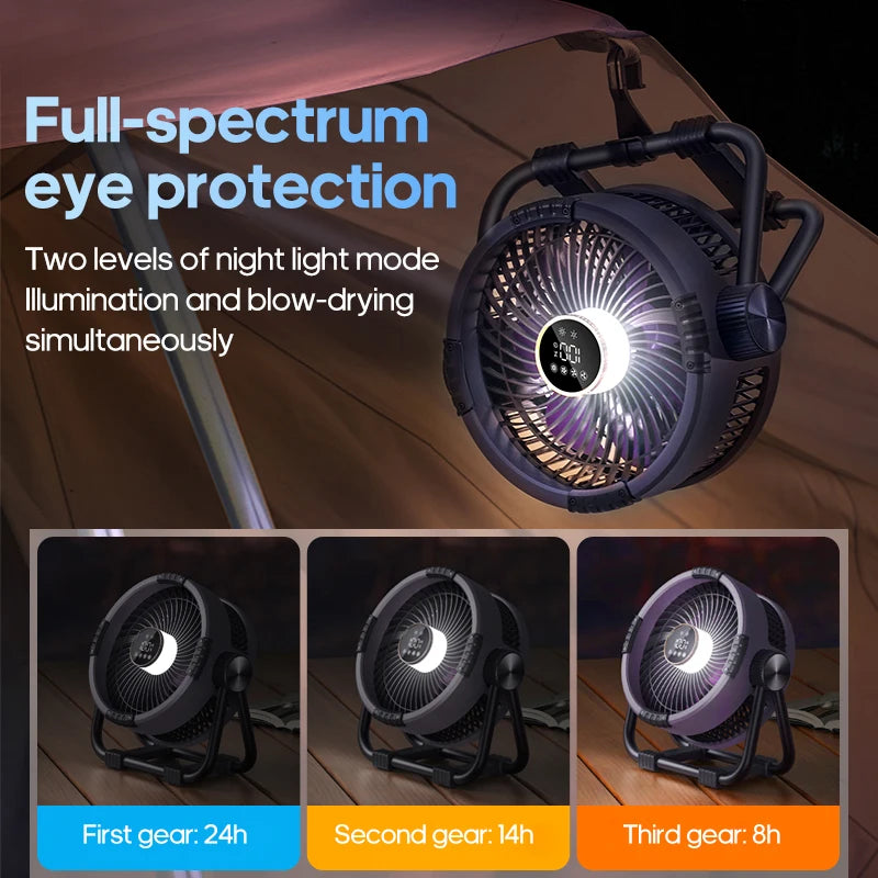 New Multifunctional 6 in 1 Desktop Fan 20000mAh Outdoor Camping Fan Air Circulator 4 Speed Adjustment Wireless Tent Ceiling Fan