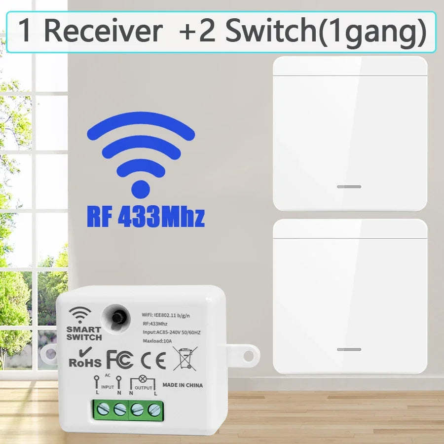 Wireless Smart Light Switch with 1/2/3 Gang RF 433MHz Remote Control Relay Receiver for Led Lamp AC 85-240V 10A DIY Module