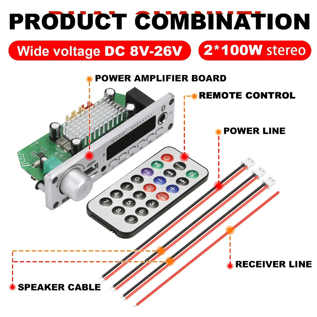 NEW 200W  Amplifier Bluetooth DIY MP3 WAV Decoder Board DC 12V 100W  Wireless Car USB MP3 Player TF Card Slot USB FM with Mic Smart_Life_Tech