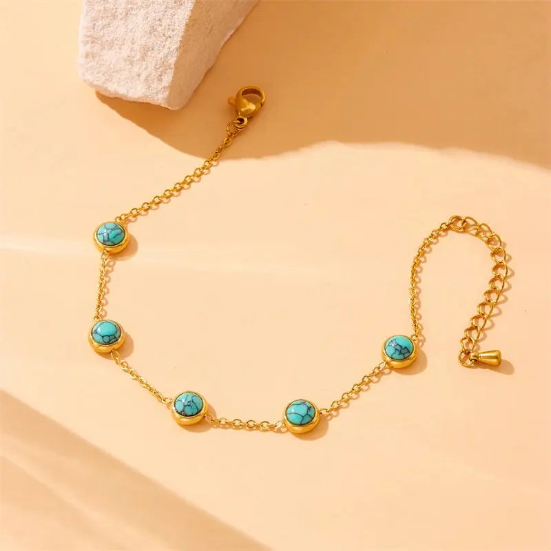 DIEYURO 316L Stainless Steel Round Turquoise Necklace Bracelet Earrings Suit For Womens 2024 New TrendNon-fadingjewelry Set Smart_Life_Tech