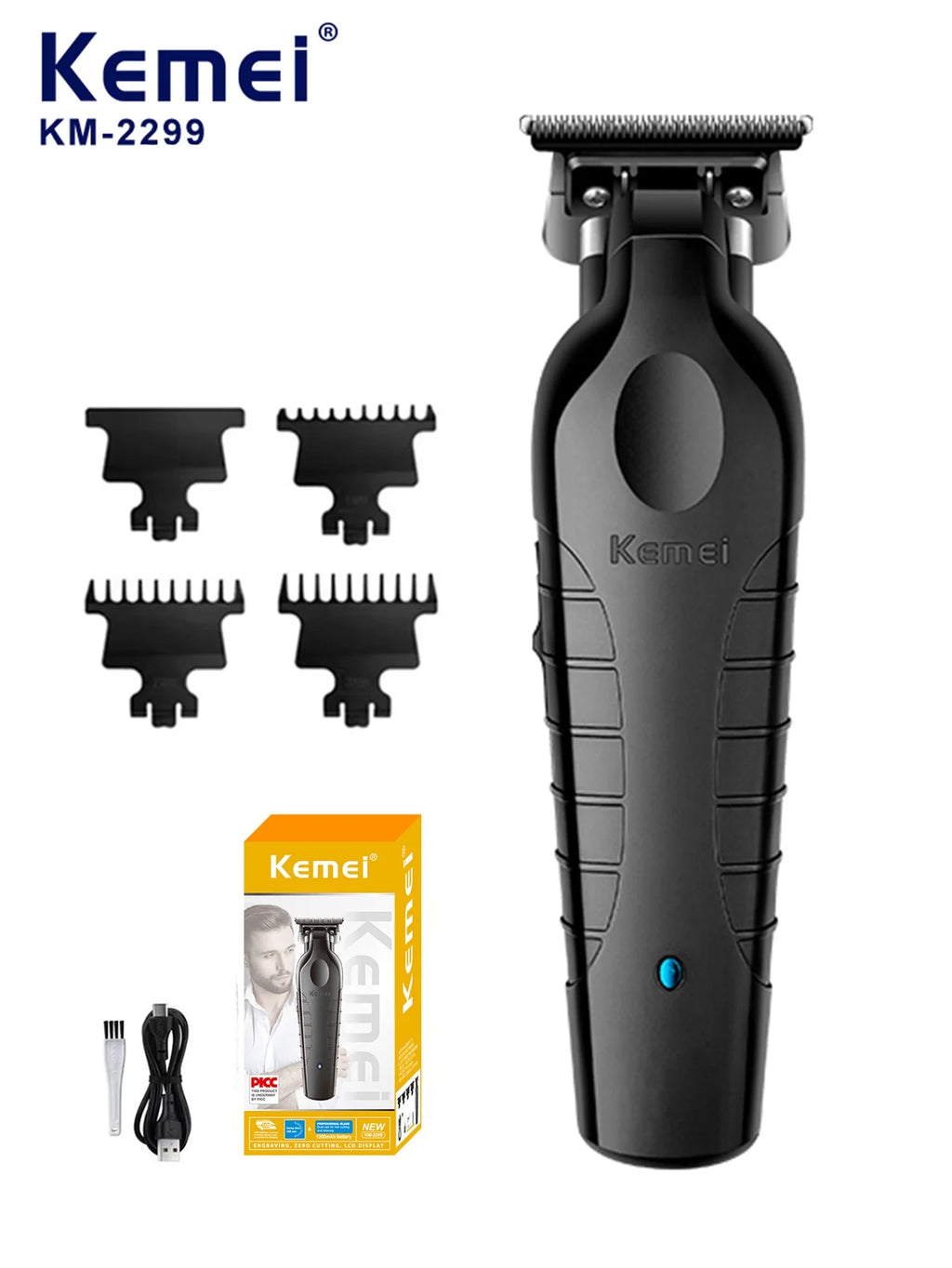 Kemei 2299 Barber Cordless Hair Trimmer 0mm Zero Gapped Carving Clipper Detailer Professional Electric Finish Cutting Machine