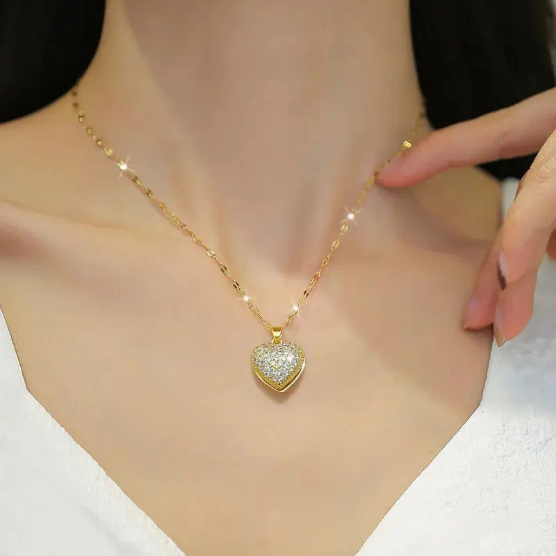 ZAKOL French Shell Pearl Necklace For Women Gold Color Stainless Steel Zircon Love Heart Clavicle Chain Choker Wedding Jewelry Smart_Life_Tech