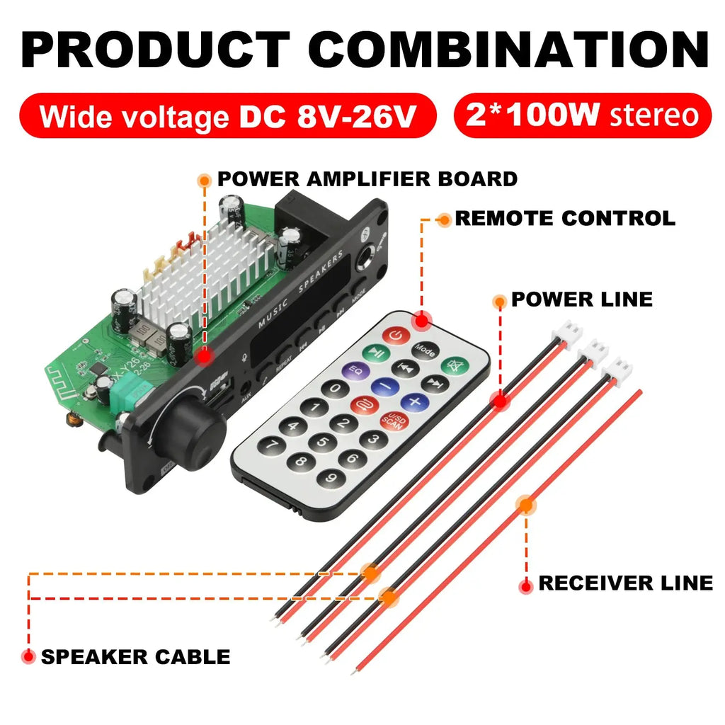 NEW 200W  Amplifier Bluetooth DIY MP3 WAV Decoder Board DC 12V 100W  Wireless Car USB MP3 Player TF Card Slot USB FM with Mic Smart_Life_Tech