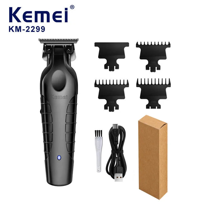Kemei 2299 Barber Cordless Hair Trimmer 0mm Zero Gapped Carving Clipper Detailer Professional Electric Finish Cutting Machine