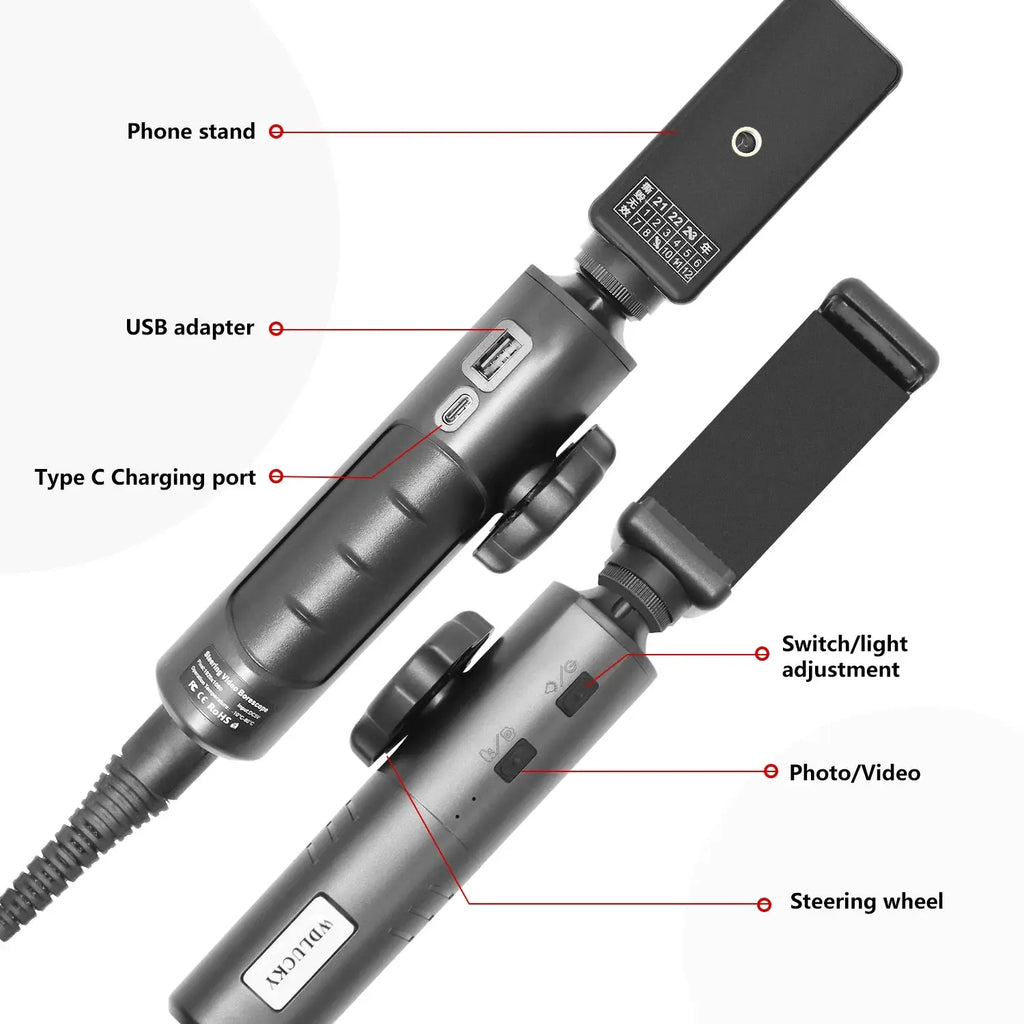 WDLUCKY 360° Two-Way Articulating Borescope Industrial Endoscope 3.9mm Car Sewer Inspection Camera with Light for  IOS Android Smart_Life_Tech