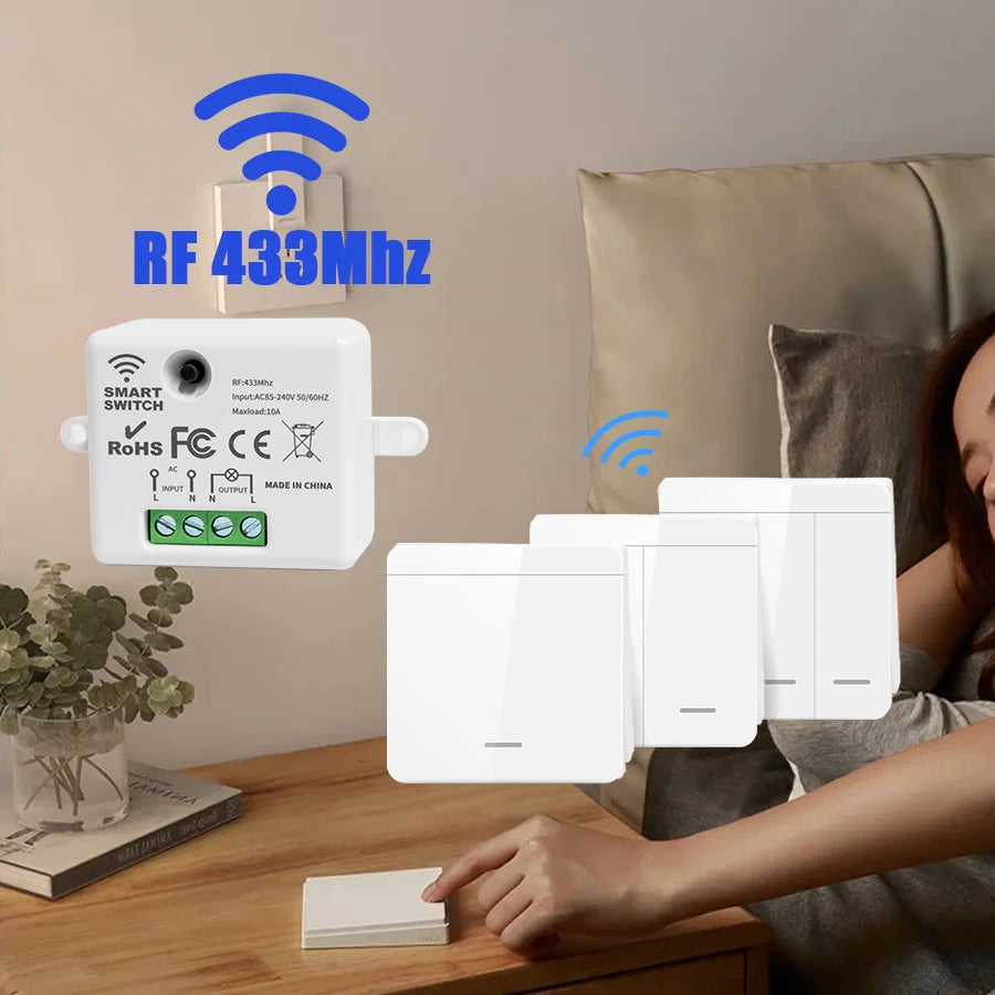 Wireless Smart Light Switch with 1/2/3 Gang RF 433MHz Remote Control Relay Receiver for Led Lamp AC 85-240V 10A DIY Module Smart_Life_Tech