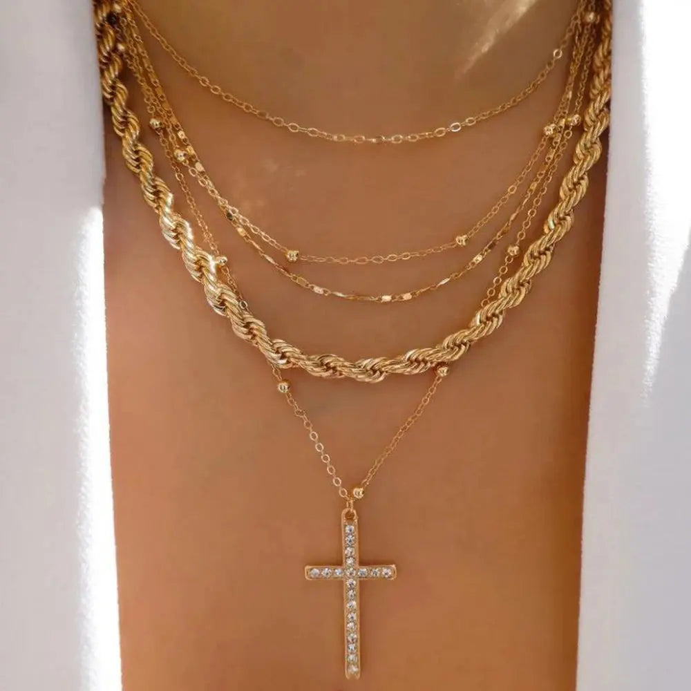 Vintage New Gold Color Multiple Styles Necklace For Women Boho Trendy Multi-Layer Crystal Pendant Necklaces Set Jewelry Gifts Smart_Life_Tech