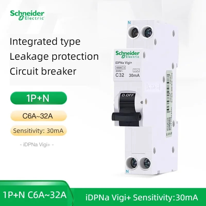 Schneider Electric Integrated leakage protection Circuit Breaker 1P+N iDPNa Vigi+ C32 C10 C25 30mA Air Switch 1P+N 16A A9d93620 Smart_Life_Tech